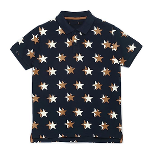 เสื้อโปโลผู้ชายพิมพ์ลายทรงเข้ารูปทันสมัยราคาส่ง ออกแบบได้ตามต้องการ เสื้อโปโลเด็กผู้ชายแบบลำลอง คอปกพับได้ จากบังกลาเทศ - Product Image 1