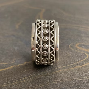 Handcrafted Bohemian Style Silver 925 <b>Spinner</b> <b>Ring</b> for Unisex Everyday Wear with Unique Textured Design - Product Image 2