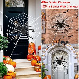 Decoraciones de Halloween para Exteriores de 49 y 126 Pulgadas, Araña Espeluznante y Tarántula, Telaraña Gigante, Arañas Peludas Articuladas y Aterradoras - Product Image 1