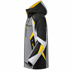 SINEWY SPORTS Men's <b>Waterproof</b> Hooded Softshell <b>Jacket</b> Gray Black <b>Yellow</b> Color Blocking Sporty Zipper Front Winter Outdoor Wear - Product Image 2