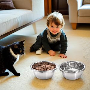 Comederos para Perros y Gatos de Acero Inoxidable Sólido Ecológicos de Primera Calidad, Portátiles, Aptos para Lavavajillas, con Soporte Elevado a Prueba de Fugas - Product Image 1