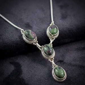 Collier en argent sterling 925 avec zoïsite rubis, pierre précieuse naturelle, cabochon ovale, bijoux faits à la main, collier de mode pour femmes - Product Image 4