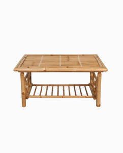 Bamboo Coffee <b>Table</b> Natural Slatted Design <b>With</b> Storage Shelf Tropical Modern Living Room Wholesale - Product Image 4