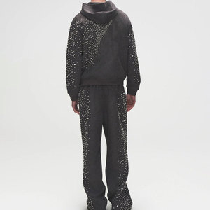 Sparkling Rhinestone Hooded Tracksuit Set <b>Zip</b> Up Jacket Long Sleeve Matching Jogger Pants Gym Fitness Streetwear Outfit - Product Image 3