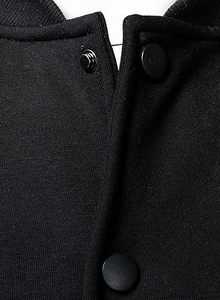 Veste en cuir noir à manches longues avec fermeture à boutons, veste varsity de haute qualité, streetwear personnalisé, veste en molleton patchwork pour homme - Product Image 6