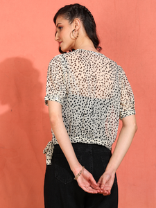 Chemisier en mousseline à imprimé animalier avec col et manches bouffantes pour femme, élégant et coloré, idéal pour les occasions formelles, léger, pour l'été et les soirées, ensemble 2 pièces - Product Image 4