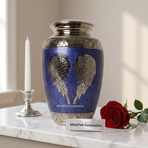 โกศบรรจุอัฐิรูปปีกนางฟ้าแกะสลักด้วยมือ สีสันสวยงาม ทำจากอะลูมิเนียมคุณภาพสูง สำหรับงานศพ งานฌาปนกิจ หรือเก็บอัฐิของผู้ใหญ่และสัตว์เลี้ยง - Product Image 1