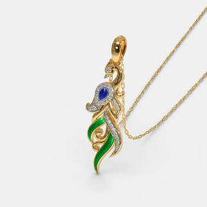 Collier pendentif en or jaune avec émail paon et diamant de laboratoire - Product Image 3