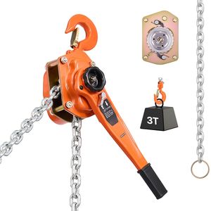 Paranco a Catena Manuale per Carichi Pesanti, Capacità 3T/6600LBS, Sollevamento 10FT, Acciaio Legato G80, Doppio Blocco, Meccanico, 6M - Product Image 1