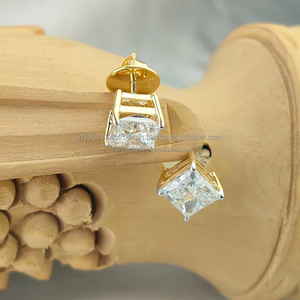 Princess Cut Diamond <b>Stud</b> <b>Earrings</b> in Yellow Gold | Classic Solitaire <b>Studs</b> | Luxury Bridal Wedding Anniversary Gift for Her - Product Image 4