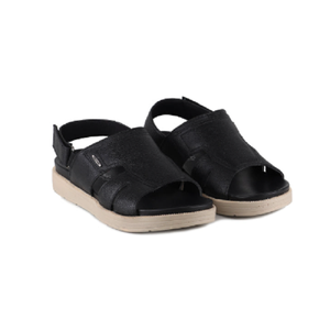 Sandales en cuir noir pour hommes, chaussures décontractées à bout ouvert, confortables, design à enfiler pour l'été, pour la marche quotidienne et les voyages - Product Image 1