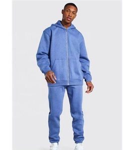 Conjunto deportivo de hombre con sudadera con cremallera y pantalones, estilo holgado, 100% algodón. - Product Image 1