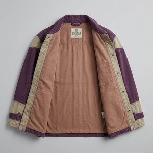 Veste en jean vintage délavée à blocs de couleur style western streetwear avec empiècements contrastants pour homme – Violet Kaki personnalisé - Product Image 5