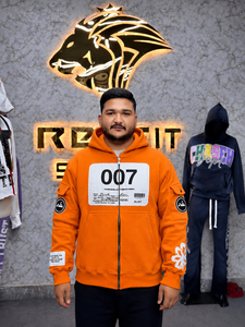LATEST Fashion <b>Orange</b> Zipper <b>Hoodie</b> <b>Men</b> Oversized Streetwear Fleece Cotton Breathable Print Hooded Sweatshirt Autumn Style - Product Image 1