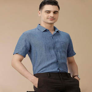 Chemise d'été décontractée à manches courtes en coton pour hommes, respirante, à carreaux, anti-rides pour adolescents, tissu Dobby - Product Image 1