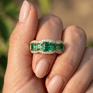 Anillos de Oro con Cinco Piedras de Esmeralda, Amatista y Circonita, Joyería de Compromiso con Gemas, Regalo para Mujer, Cristal Curativo - Product Image 2