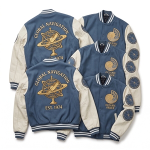 Wholesale Letterman Jacket Royal Purple Wool Varsity <b>Coat</b> Cosmic Harmony Lunar Cycle Crescent Moon Zodiac Embroidery <b>Grey</b> - Product Image 1