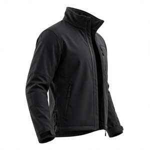 Veste matelassée en polaire noire pour homme, col montant, fermeture éclair, coupe-vent, décontractée, couleur unie, polyester, coupe régulière, hiver - Product Image 3