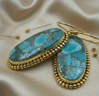 Pendientes Colgantes Tribales de Plata Pura 925 con Turquesa Azul del Suroeste, Chapados en Oro Rosa y Oro Amarillo, Joyería Hecha a Mano para Mujer