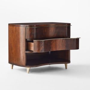 Table de chevet en teck ondulé à 2 tiroirs, armoire de chevet de luxe - Product Image 2