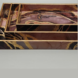 Geometrical Enamel Serving Tray Set of 3 – Decorative MDF & <b>Paper</b> Enamel Rectangular Nesting Trays for <b>Kitchen</b> & Home Decor - Product Image 4