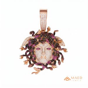 Pendentif Collier Unisexe Tête de Méduse en Moissanite Sertie de Pierres Style Hip Hop, Plaqué Or Rose sur Argent, Bijou de Luxe Tendance - Product Image 1