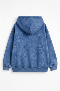 Sudadera con capucha de corte regular, gruesa, con cremallera, 100% algodón, azul, lavado ácido, forro polar, de secado rápido, antiarrugas, unisex, estilo urbano, para gimnasio - Product Image 5