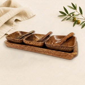 Premium Hand-Carved Acacia Wood Modern Design Condiment Bowl Set Serving <b>Tray</b> Spoons Customizable Eco-Friendly 7-Piece <b>Spice</b> Dip - Product Image 5