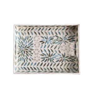 Plateau de service rectangulaire en nacre fait main, motif feuille, incrustation artisanale, vaisselle pour la maison, commande en gros, écologique - Product Image 1