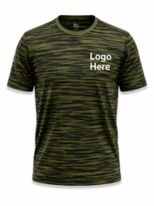 Camiseta de Manga Corta para Hombre, Verde a Rayas, de Secado Rápido, con Logotipo Estampado en la Parte Delantera, Corte Regular, Informal, de Poliéster Tejido - Product Image 2