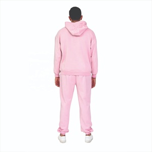 Custom Wholesale Plain Heavyweight Fleece Pullover Hoodie Jogger Pants <b>Pink</b> Men <b>Tracksuit</b> Set - Product Image 3