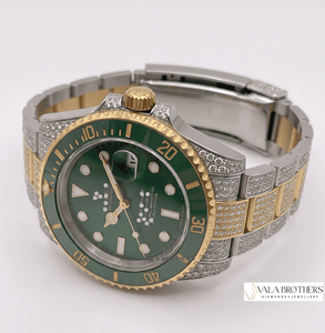 Reloj Rolax Submariner con Bisel de Diamantes Moissanite, Esfera Verde, Cristal, Cierre Desplegable, Analógico de Cuarzo, de Lujo para Hombre - Product Image 3