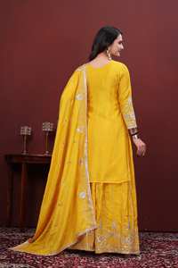 Premium chinon silk suit set with sequence embroidery work <b>top</b> palazzo and dupatta designer festive wear ethnic party outfit - Product Image 6