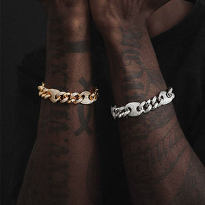 Custom Sterling Silver Gold Plated Luxury Sparkling Stone Link Wrist Bracelet Premium Fashion Statement Gift <b>for</b> Modern <b>Men</b> - Product Image 2