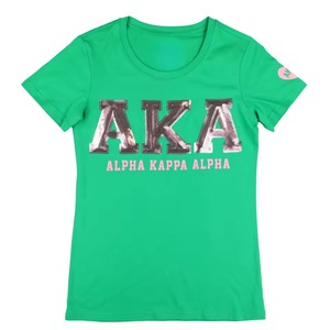Camiseta Personalizada con Lentejuelas Verdes, Ropa de Hermandad Griega, Prenda Casual de Moda para Mujer, Algodón Premium, Manga Corta - Product Image 3