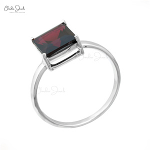Natural Mozambique Garnet Ring 925 <b>Solid</b> <b>Silver</b> Handmade 8mm Square Cut Solitaire Engagement Wedding Ring High Polish Finish US7 - Product Image 1