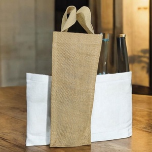 Motif pied de poule sac à provisions en jute naturel réutilisable porte-bouteille de vin produit promotionnel écologique - Product Image 1