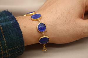 Pulsera de Cristal Azul Veneciano Romano, Plata de Ley 925, Joyería Griega de Primera Calidad, Certificada por GIA, Diseño Antiguo Vintage, para Madres - Product Image 3