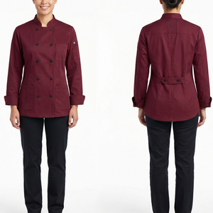 Women Chef Uniform 240 GSM Cotton Polyester Blend Burgundy Mesh Back Panel Chef Coat Custom Embroidery Print Logo - Product Image 1