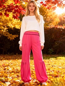 Pantalon de jogging ample et souple en tissu tissé pour femme, style cargo plissé, coupe lanterne, idéal pour l'automne – Nouvelle collection très prisée - Product Image 2