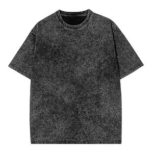 Men's Regular Fit Solid Color Denim T-Shirt Short Sleeve O-Neck Casual Style Vintage Acid <b>Wash</b> 100% Cotton Knitted Fabric 220g - Product Image 1