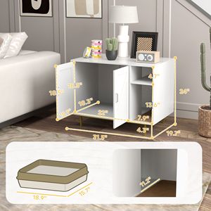 โต๊ะข้างเตียงพร้อมที่เก็บของและที่ข่วนเล็บแมว ขนาด 31.5 นิ้ว x 20 นิ้ว x 24 นิ้ว สำหรับห้องนั่งเล่นและห้องนอน - Product Image 2