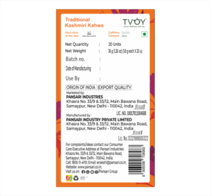 Té Verde Kashmiri Kahwa Premium TVOY, 20 Bolsitas de 36g, Mezcla Herbal para el Bienestar, Alivio del Estrés y Desintoxicación - Product Image 5