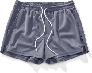 Pantalones Cortos Deportivos Casuales para Hombre, de Secado Rápido, con Cordón, Color Sólido, Cintura Media, Gris - Product Image 1