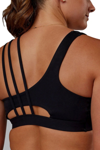 Soutien-gorge de sport noir sans coutures pour femme avec col carré, bretelles croisées, maintien moyen, haut de yoga, design découpé - Product Image 6
