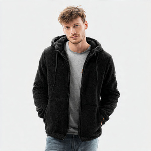 Chest Pocket Sherpa Jacket Men's Winter Street Fashion Sherpa Fleece Jackets Men OEM Zipper Polar Sherpa Fleece <b>Coat</b> Warm Up - Product Image 3