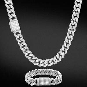 <b>Silver</b> White Gold Plated Lab Grown Diamond Iced Out Hip Hop Sterling <b>Silver</b> Men's <b>Cuban</b> Link <b>Chain</b> - Product Image 1