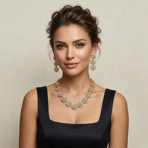 Conjunto de Joyería Nupcial Mehndi Polish, Collar de Cadena con Eslabones de Cristal y Aretes, Accesorios Imprescindibles para Vestidos de Fiesta y Bodas para Mujer - Product Image 3
