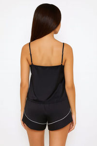 Ensemble de pyjama décontracté en satin pour femme, manches courtes, col en V, imprimé numérique, longueur intégrale, respirant, taille élastique, idéal pour l'été - Product Image 2
