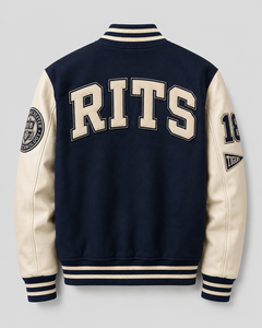 Veste universitaire rouge pour homme Rits Enterprises en laine/polyester/coton/cuir, col montant, boutons en corne, logo sur le devant et le dos - Product Image 3